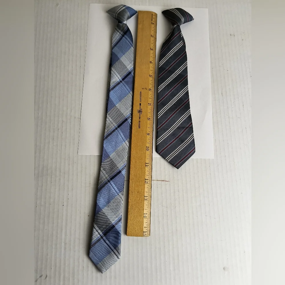 Stylish Blue and Gray Kids' Plaid Clip-On Ties Set Of 2